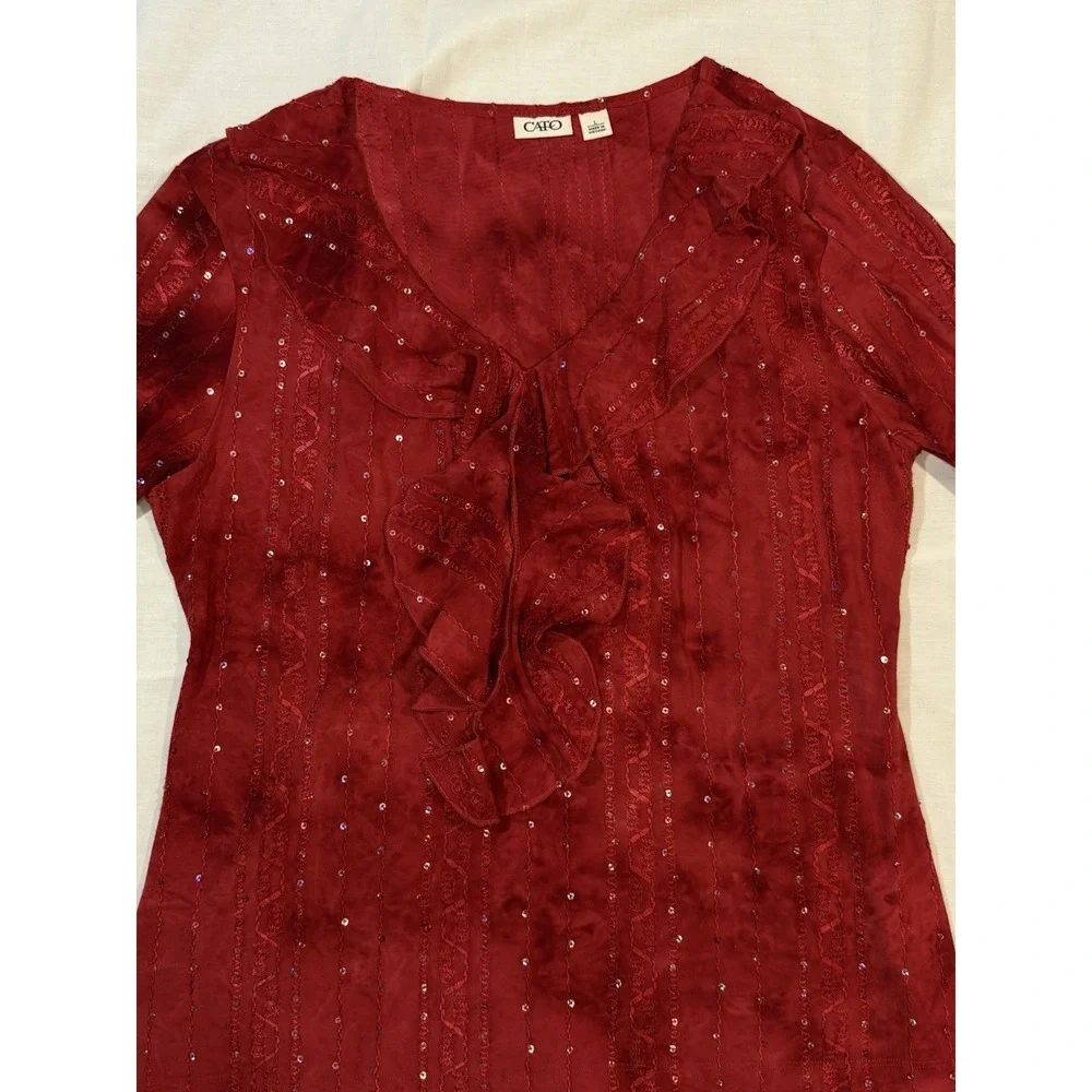 CATO Red Tie Dye Ruffle Top with‎ Sequins - Size Large